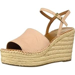 Franco Sarto Women's 10M Cesia Leather Espadrille Wedge Sandal Blush Pink